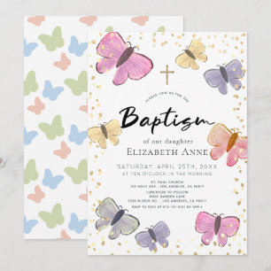 Pastel Colour Butterfly Girl Baptism Invitation