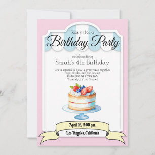 pastel colour cake, Birthday party invitation
