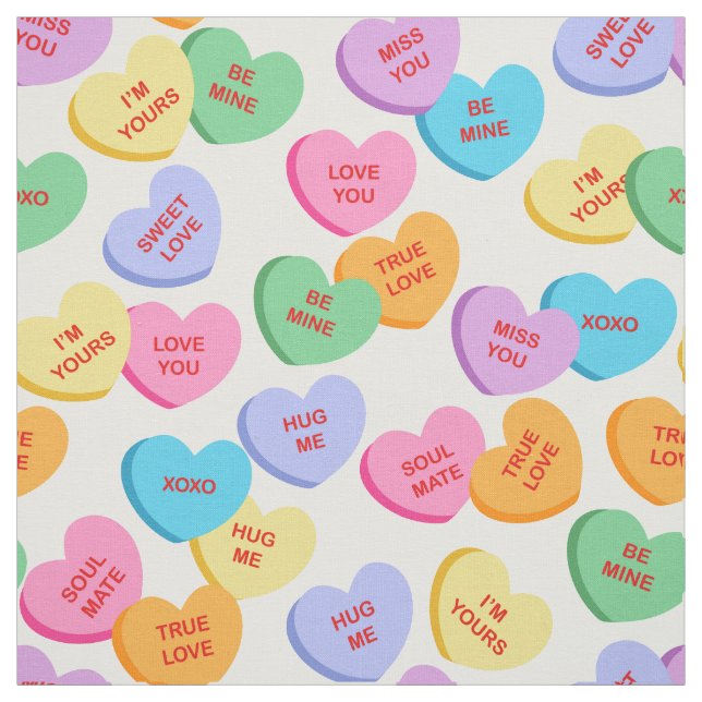 Pastel Colour Candy Hearts Valentine's Day Fabric (Swatch)