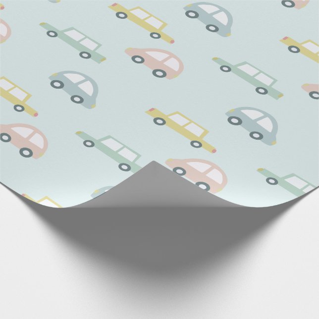 Pastel Colour Car Pattern Blue Wrapping Paper (Corner)