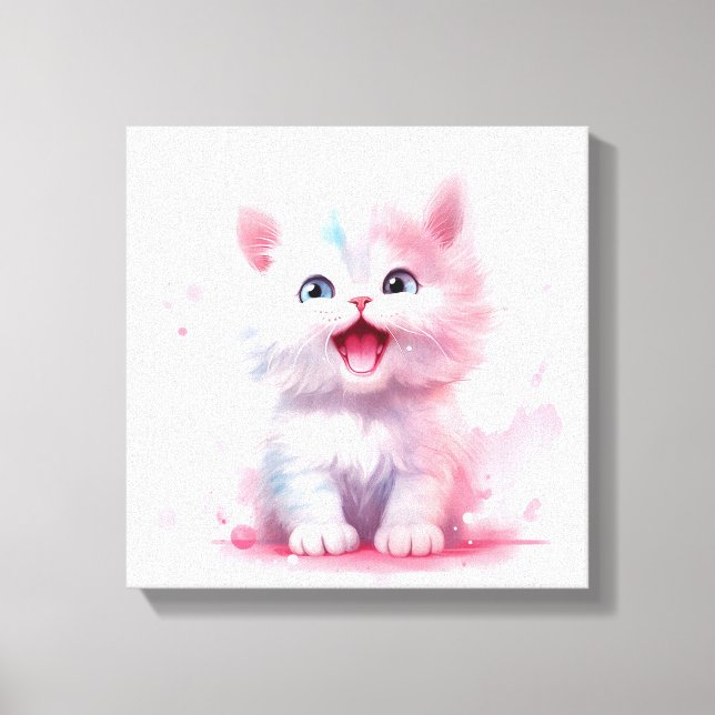 Pastel Colour Cute Kitten Canvas Print (Front)