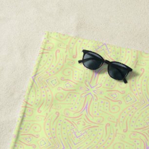 Pastel Colour Dots And Tapered Lines Pattern Art Beach Towel