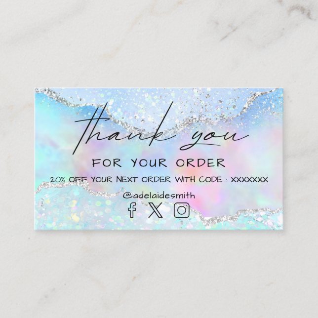 pastel colour faux glitter thank you business card (Front)