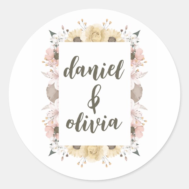 Pastel Colour Floral Wedding Classic Round Sticker (Front)