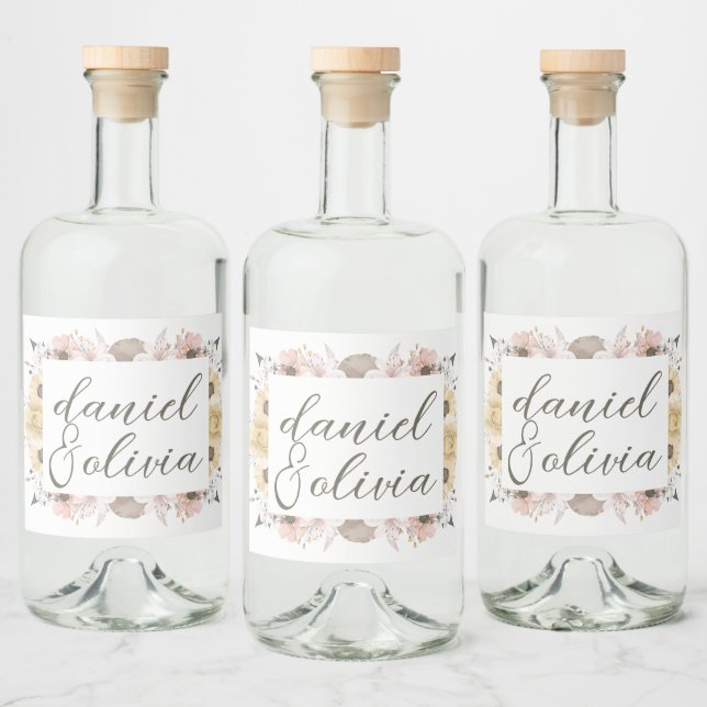 Pastel Colour Floral Wedding Liquor Bottle Label (Bottles)