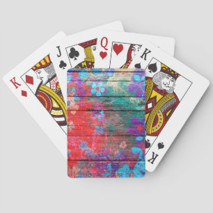 Pastel Colour Flower on Wood #2 Playing Cards