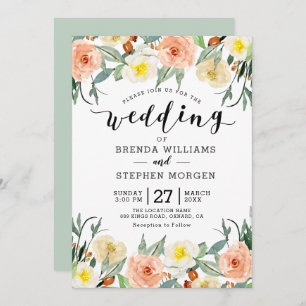 Pastel colour flowers border invitation