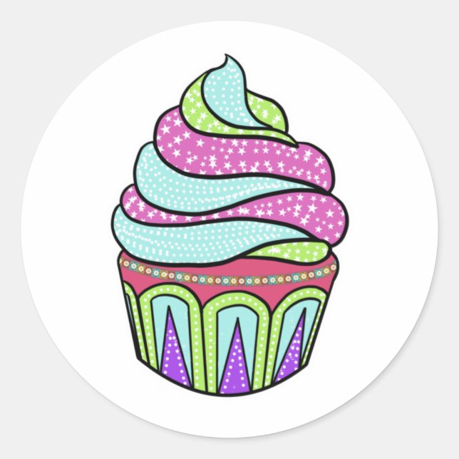 Pastel colour frosted cupcake classic round sticker (Front)