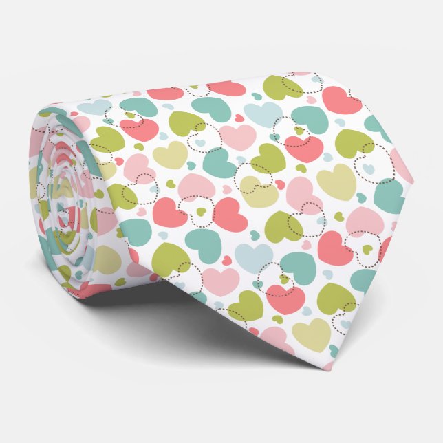 Pastel colour heart pattern tie (Rolled)