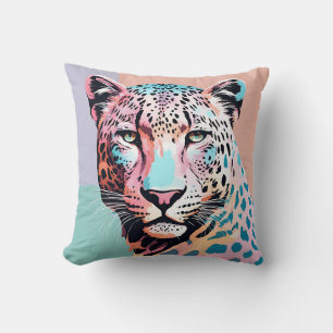 Pastel Colour Leopard Face  Cushion