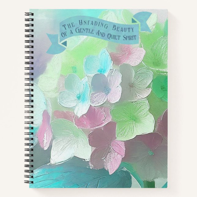 Pastel Colour Orthensia Painted Flower,Bible Verse Notebook (Front)