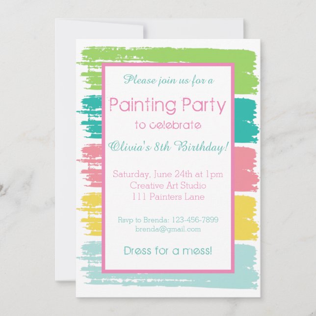 Pastel Colour Painting Party Birthday Party Invitation (Front)