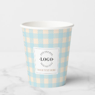 Pastel colour pale blue gingham plaid checked part paper cups
