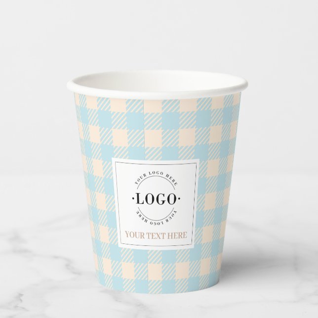 Pastel colour pale blue gingham plaid checked part paper cups (Front)