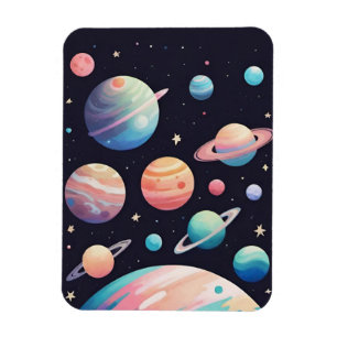 Pastel colour planets in dark space magnet
