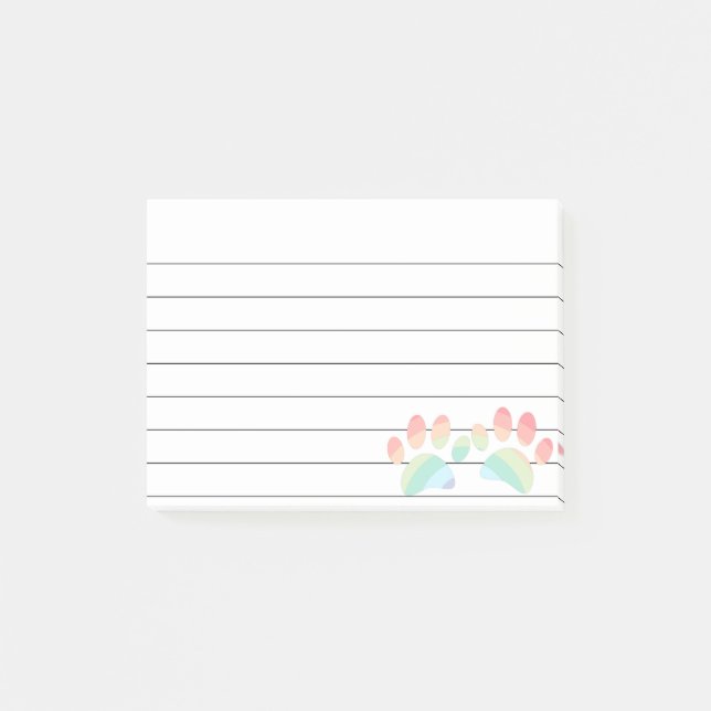 Pastel Colour Rainbow Dog Paw Prints 4x3 Lined Post-it Notes (Front)