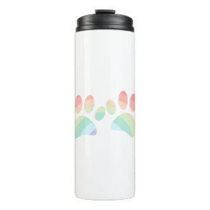 Pastel Colour Rainbow Dog Paw Prints Thermal Tumbler