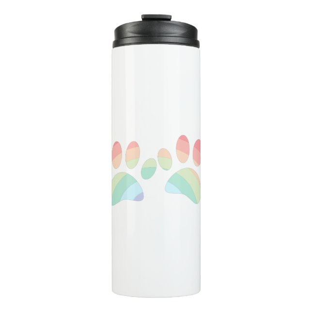 Pastel Colour Rainbow Dog Paw Prints Thermal Tumbler (Front)