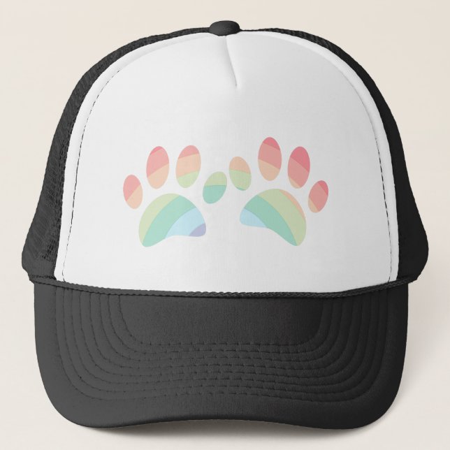 Pastel Colour Rainbow Dog Paw Prints Trucker Hat (Front)