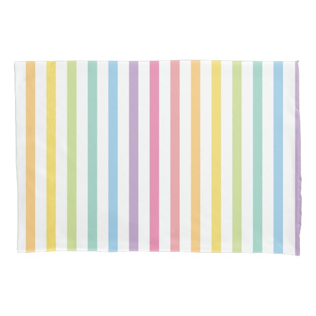 Pastel Colour Rainbow Stripes Pattern Pillowcase (Front)