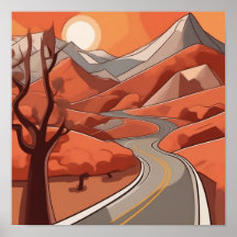Pastel colour Retro Mountain Landscape Illustratio