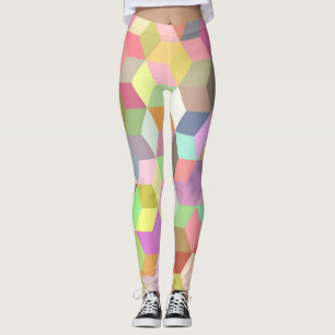 Pastel Colour Spring & Summer Trendy Cubic Squares Leggings