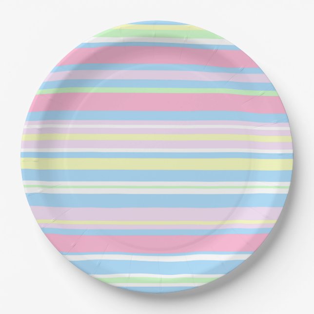 Pastel Colour Stripes Paper Plate (Front)