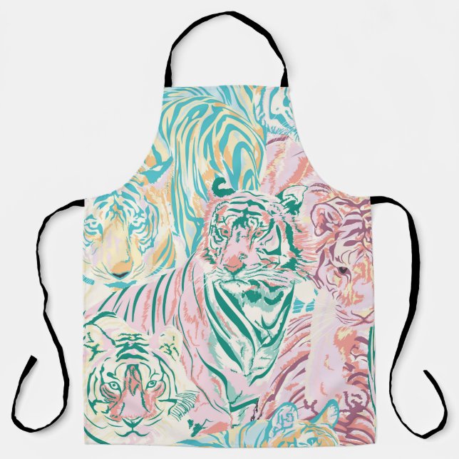 Pastel Colour Tiger Art Pattern Apron (Front)