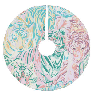Pastel Colour Tiger Art Pattern Brushed Polyester Tree Skirt