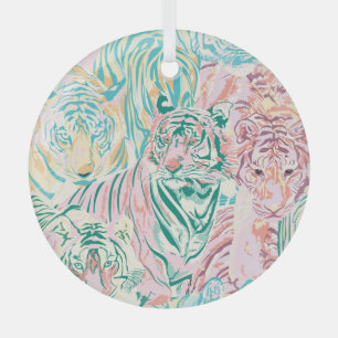 Pastel Colour Tiger Art Pattern Glass Tree Decoration