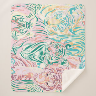 Pastel Colour Tiger Art Pattern Sherpa Blanket