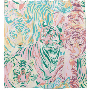 Pastel Colour Tiger Art Pattern Shower Curtain
