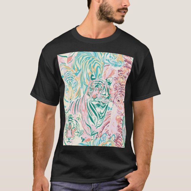 Pastel Colour Tiger Art Pattern T-Shirt (Front)