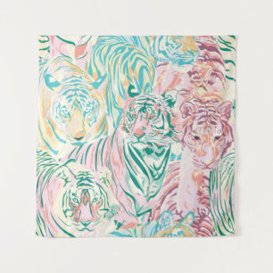 Pastel Colour Tiger Art Pattern Tapestry