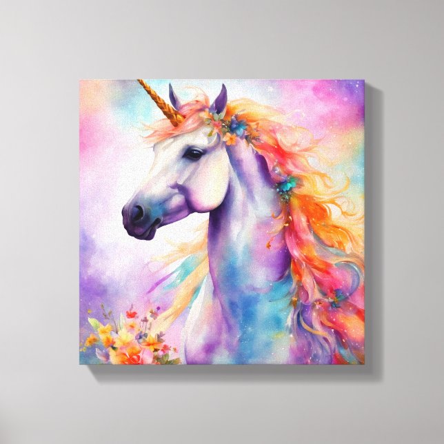 Pastel Colour Unicorn Canvas Print (Front)