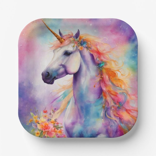 Pastel Colour Unicorn Paper Plate (Front)