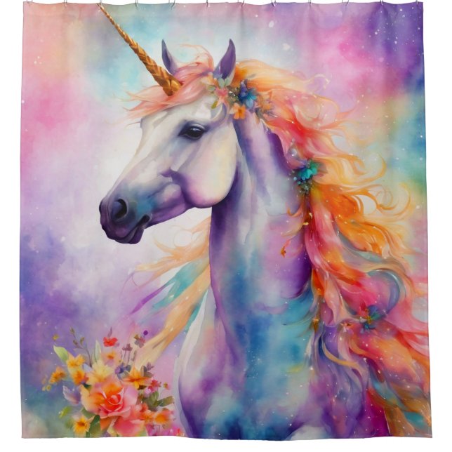 Pastel Colour Unicorn Shower Curtain (Front)