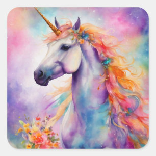 Pastel Colour Unicorn Square Sticker