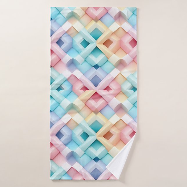 Pastel Coloured Abstract 3D Pattern Bath Towel Set (Bath Towel)