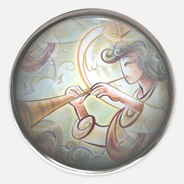 Pastel Coloured Angel With Trumpet Classic Round Sticker (Front)