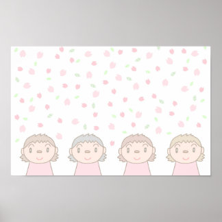 Pastel-coloured art featuring children's smiles. poster
