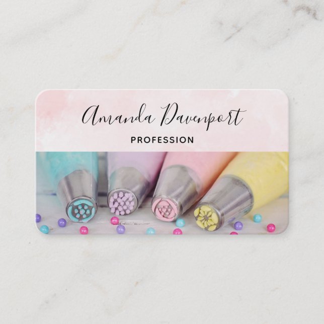 Pastel Coloured Cake Decorating Tools Business Card (Front)