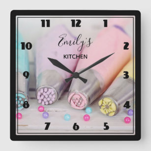 Pastel Coloured Cake Decorating Tools Kitchen Square Wall Clock