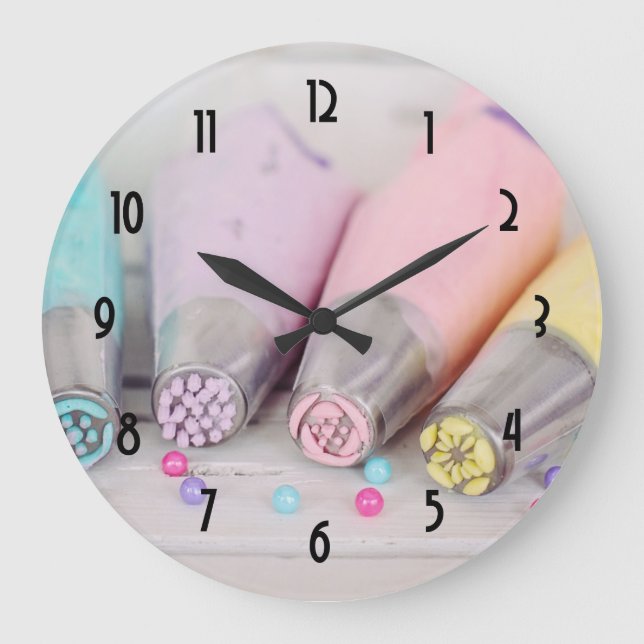 Pastel Coloured Cake Decorating Tools Large Clock (Front)