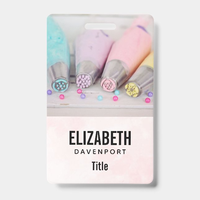 Pastel Coloured Cake Decorating Tools Photograph ID Badge (Front)