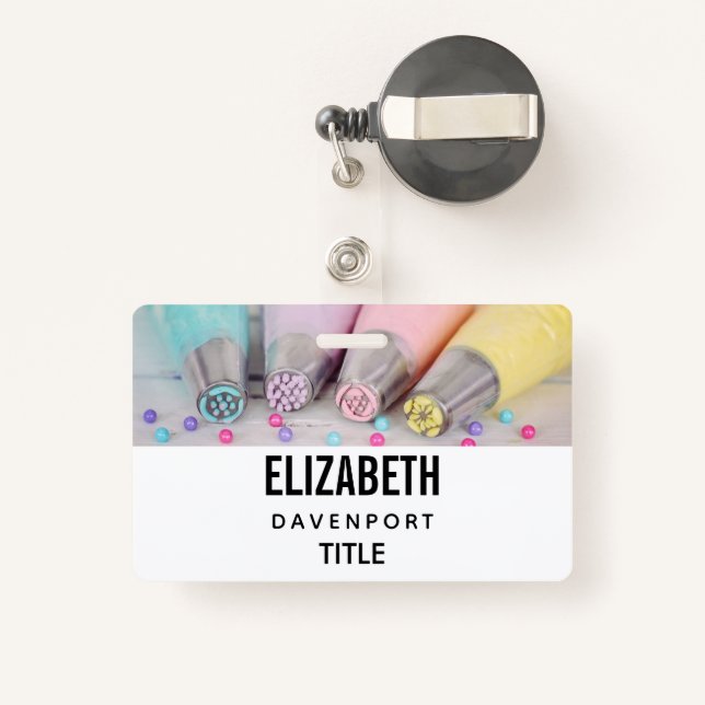 Pastel Coloured Cake Decorating Tools Photograph ID Badge (Back with Retractable)
