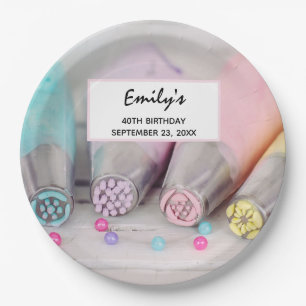 Pastel Coloured Cake Decorating Tools Photograph Paper Plate