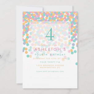 Pastel Coloured Confetti Kids Birthday Party Invitation