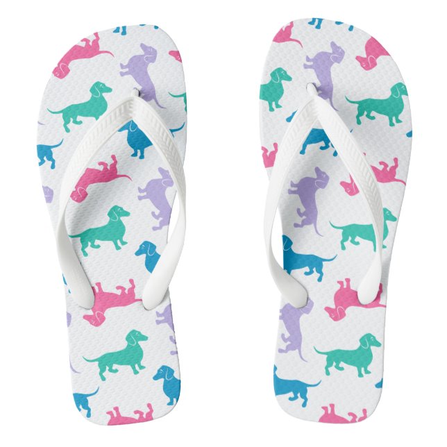 Pastel Coloured Dachshunds Flip Flops (Footbed)