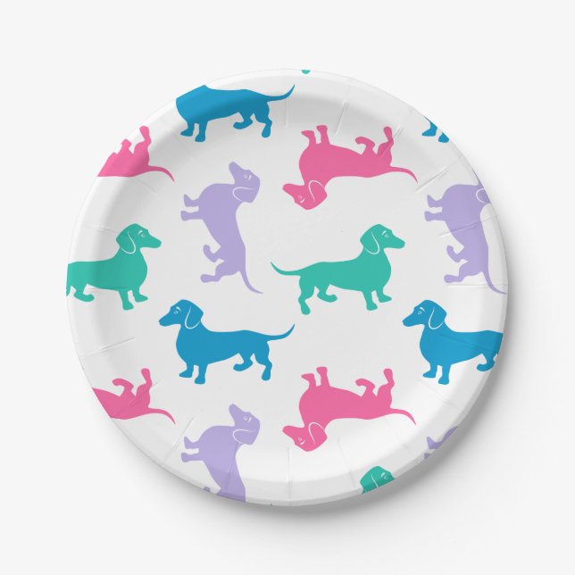 Pastel Coloured Dachshunds Paper Plate (Front)